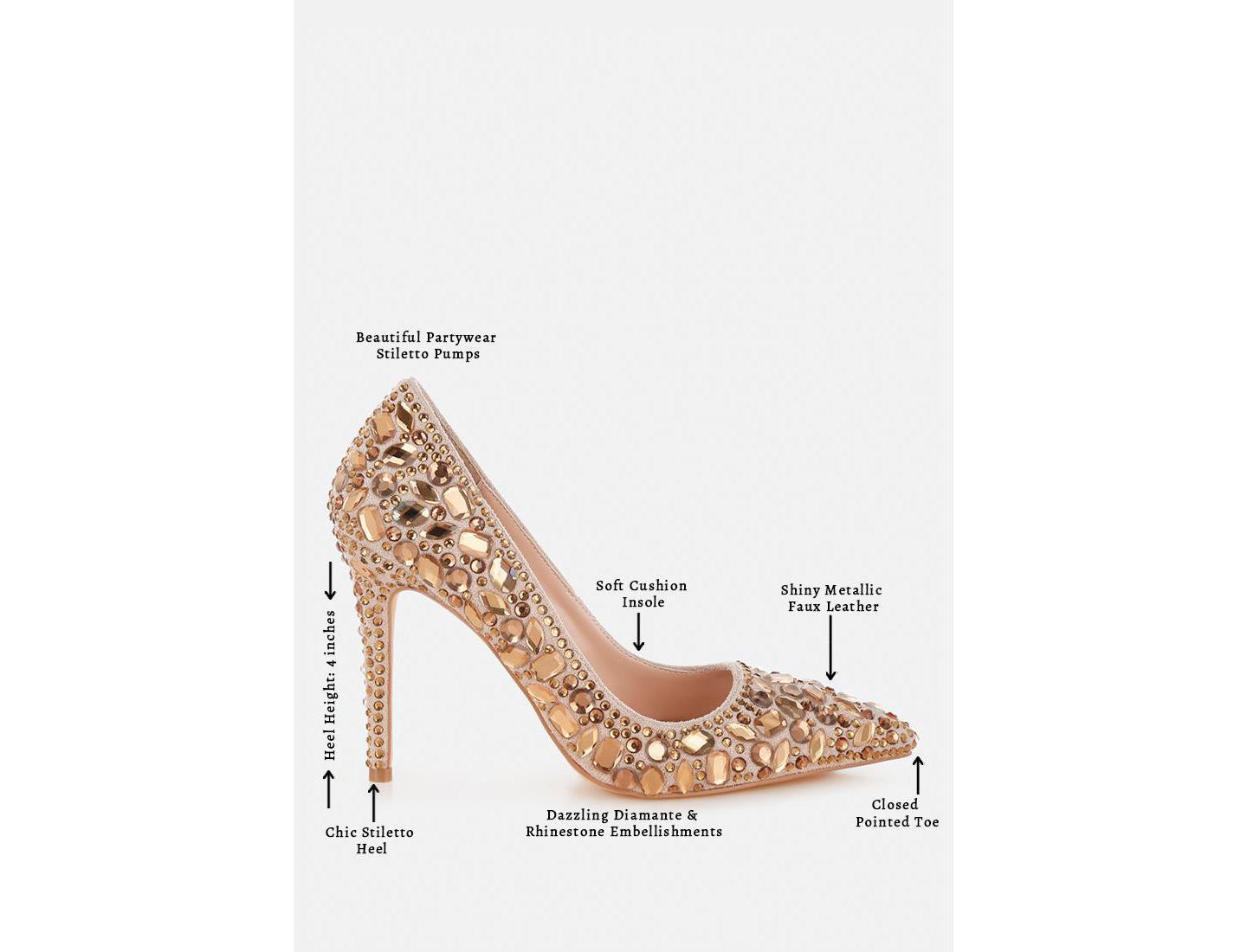 Женские туфли London Rag Iceout Diamante and Rhinestone Embellishments Pumps, цвет: Золотой искусственная кожа — фото 6