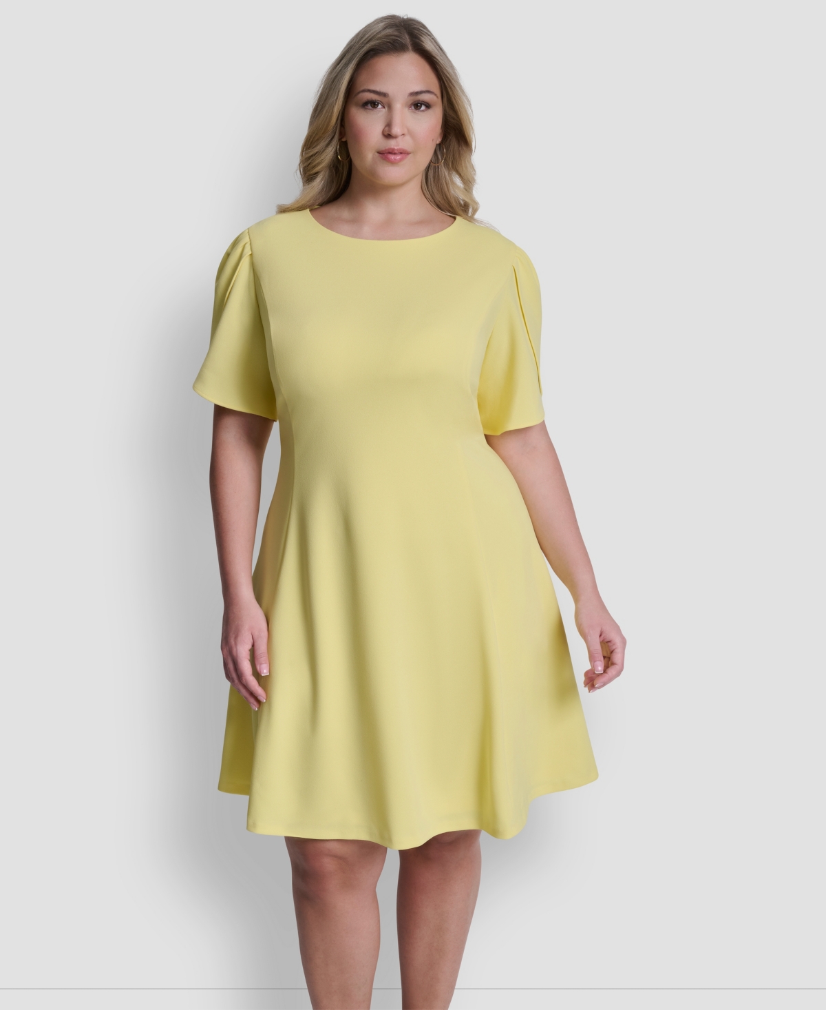 Dkny Plus Tulip Sleeve Fit And Flare Jewel Neck Short Dress