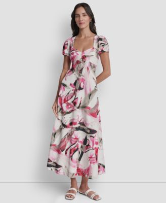 Women's Printed V-Neck Midi Dress