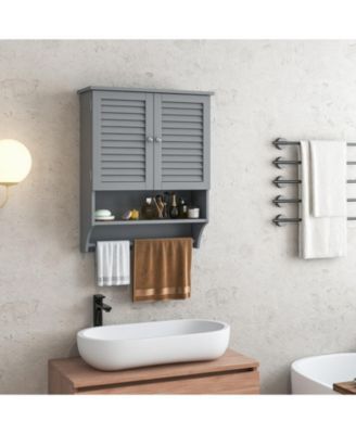 2-Door Wall Mounted Bathroom Medicine Cabinet with Towel Bar