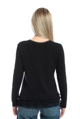 Women's V-Neck Mixed Media Long Sleeve Tee