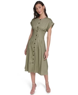 Women's Button-Down A-Line Midi Dress