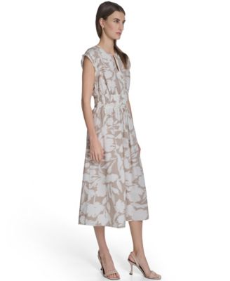 Women's Floral Smocked A-Line Midi Dress
