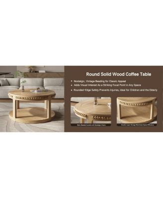 Solid Wood Round Coffee Table - Two-Tier Wood