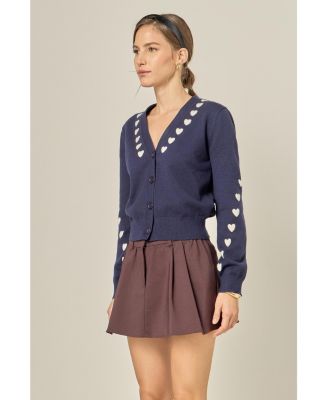 Women's Heart Contrast Knit Cardigan