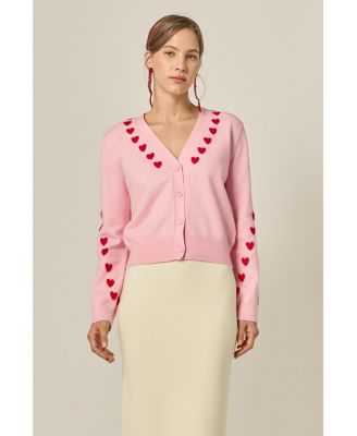Women's Heart Contrast Knit Cardigan