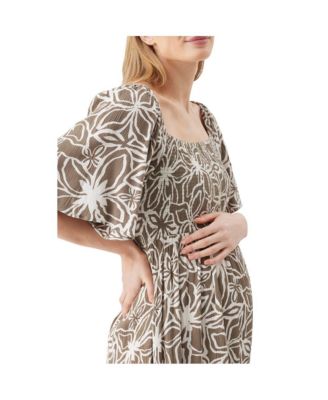 Maternity Ripe Alona Shirred Dress Olive / White