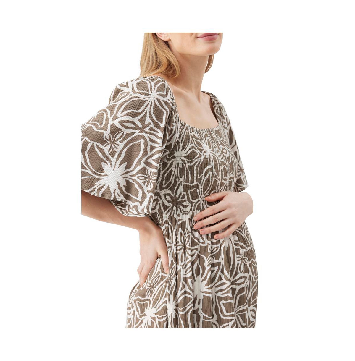 Ripe Maternity Alona Shirred Dress Olive / White