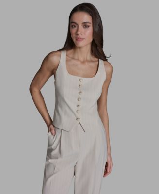 Women's Pinstripe Button-Front Vest