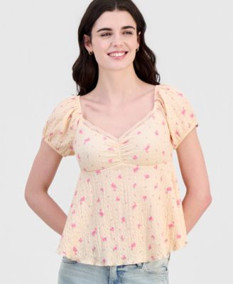 Juniors' Puff-Sleeve Peplum Top