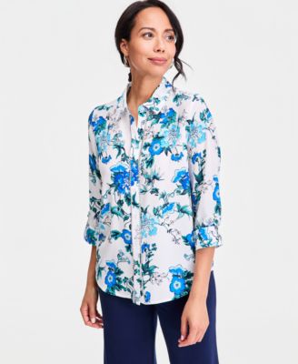 Women's Printed Rhinestone-Button Shirt