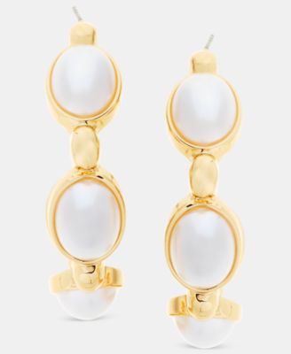 Medium Imitation Pearl C-Hoop Earrings, 1.8"