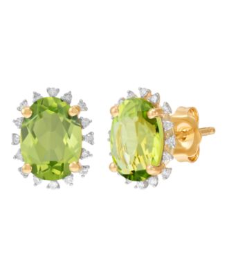 Blue Topaz ( 2-3/4 ct. t.w.) & Diamond (1/10 ct. t.w.) Stud Earrings in 10k Yellow Gold (Also Available in Amethyst, Peridot, Garnet, Citrine)