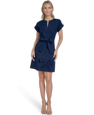 Petite Embroidered V-Neck Short Dress