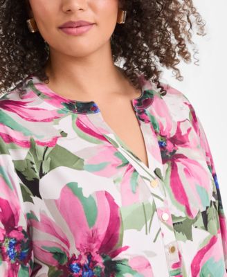 Plus Size Split-Neck Top