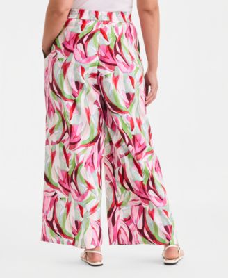 Plus Size Printed Pull-On Wide-Leg Pants