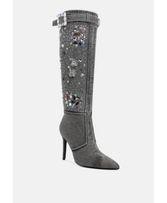 Womens Cornik Multi Color Stones Denim Boots