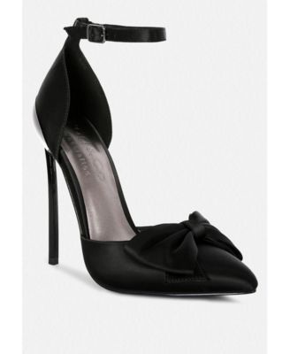 DINGLES Womens Bow Embellished Satin Stiletto Sandals