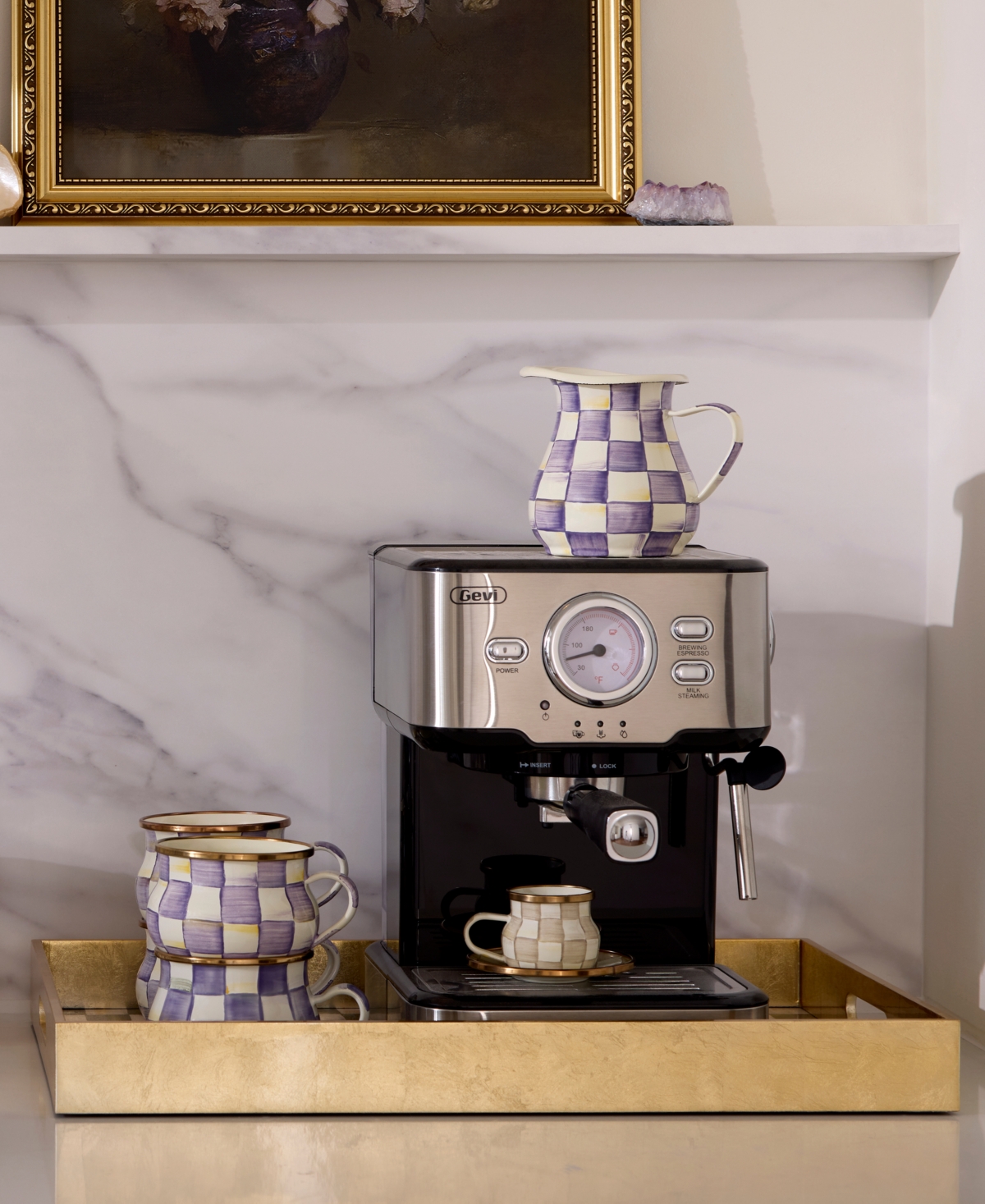 MacKenzie-Childs Violet Check Handmade Creamer