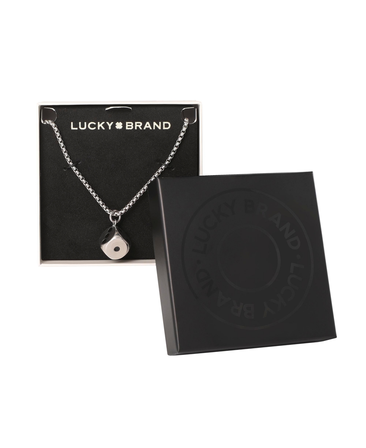 Lucky Brand Men s Dice Pendant Necklace - 22'' Stainless Steel Box Chain