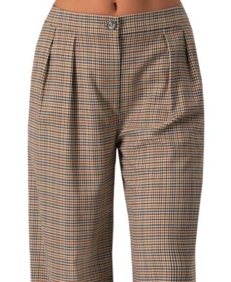 Women's Straight Pleated Patterned Trousers Pants