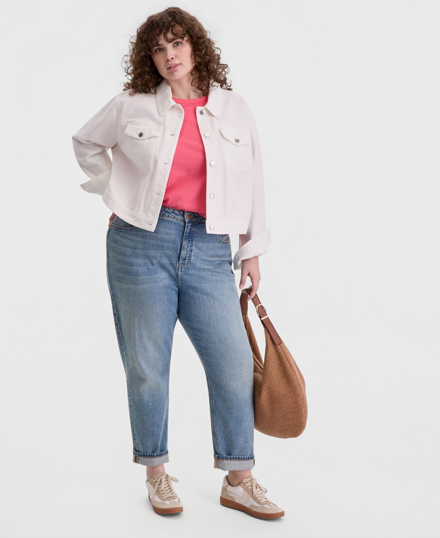 Женская куртка On 34th Trendy Plus Size Relaxed Cropped Trucker, цвет: Яркий белый варёный — фото 2