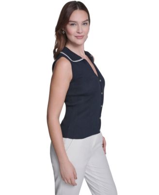 Women's Sleeveless Collared Sweater