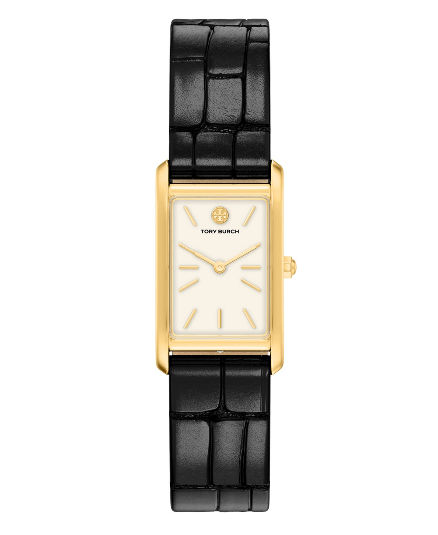 Женские часы Tory Burch The Eleanor Slim Quartz Two-Hand Black Leather Watch, 22mm — фото 1
