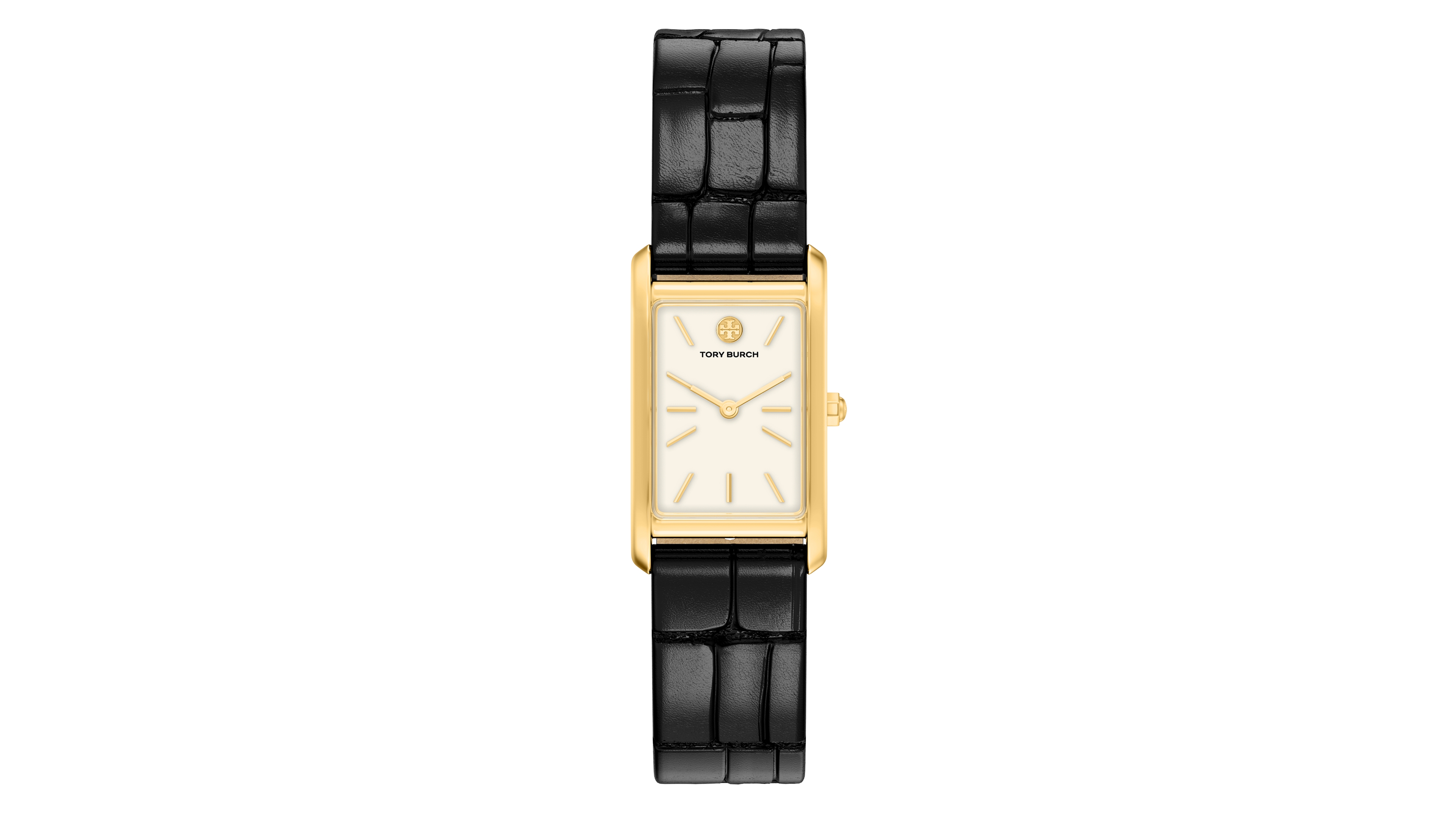 Tory Burch Women's The Eleanor Slim Quartz Two-Hand Black Leather Watch, 22mm