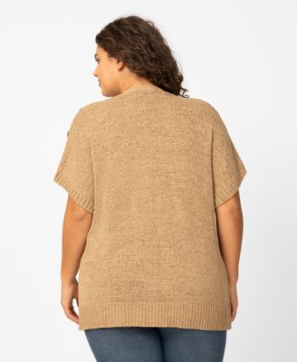 Plus Size Button Shoulder Flyaway Open Front Cardigan