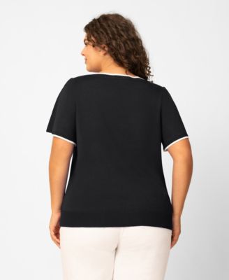 Plus Size Elbow Flare-Sleeve Boat Neck Sweater Knit Top