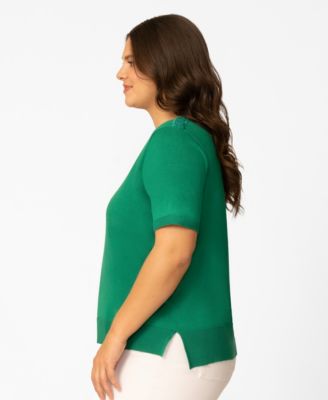 Plus Size Lace Shoulder Boxy Crewneck Top