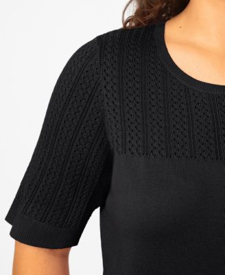 Plus Size Mixed Cable Round Hem Crewneck Sweater