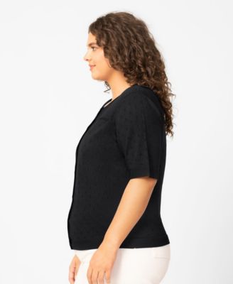 Plus Size Diamond Pointelle Elbow-Sleeve Cardigan