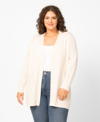 Women's Pointelle Open-Front Long Cardigan Sweater