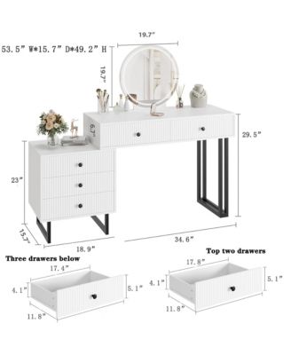 Vanity Desk with Mirror and Lights, Small Makeup Vanity with 5 Drawers, Modern Makeup Vanity Organizer with 3 Color Lights