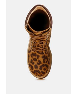 Womens Ujola High Ankle Leopard Print Suede Boots