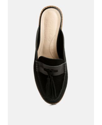 EDMANDA Womens Tassle Detail Leather Mules