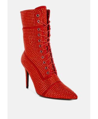 Womens Bitetto Rhinestones Embellished Calf Boots