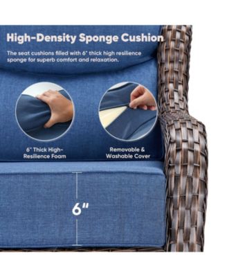 Crescent Brown Wicker Fire Pit Conversation Set with Olefin 6 In. Thick Cushions Patio Swivel Chairs (9-Piece)