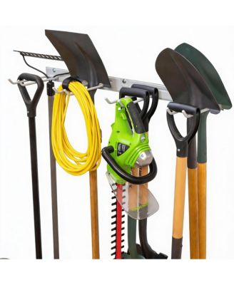 Wall-Mounted Garden Tool Rack - 4 Hooks, Heavy-Duty Steel, 250lb Capacity