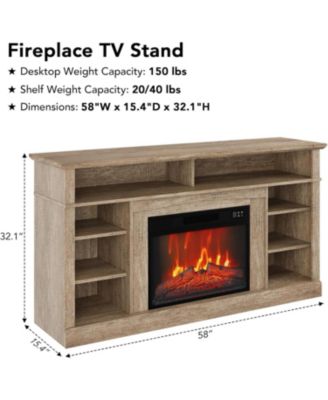 Electric Fireplace Tv Stand for Tvs Up to 58 in, Farmhouse 23 in Remote Control Fireplace Entertainment Center, Wood