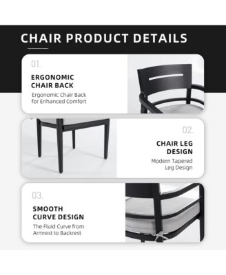 4 Piece Ember Black Outdoor Aluminum Stationary Dining Chairs Sunbrella Fabric Cushions Tapered Feet for Patio Backyard Poolside