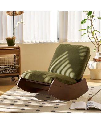 Corduroy Retro Striped Glider Rocking Chair Solid Wood Frame Accent Reading Chair for Bedroom Living Room Nursery