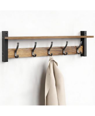 5-Hook Wall Coat Rack with Shelf, 80 lbs Capacity, Vintage Brown