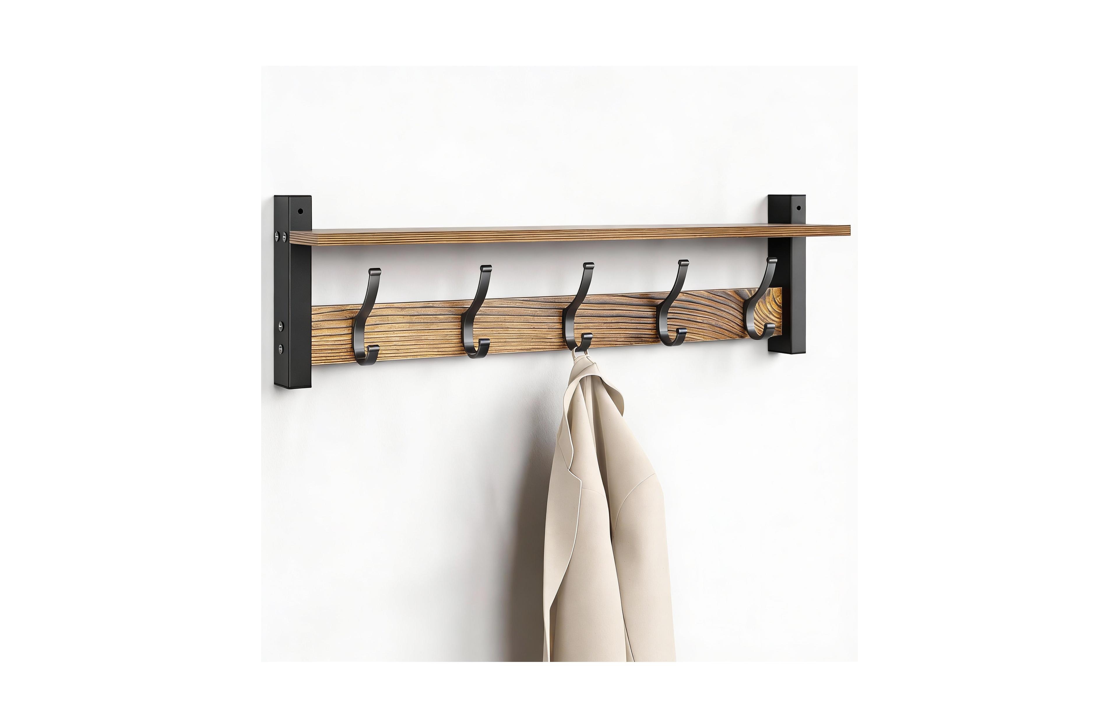 Yigii 5-Hook Wall Coat Rack with Shelf, 80 lbs Capacity, Vintage Brown