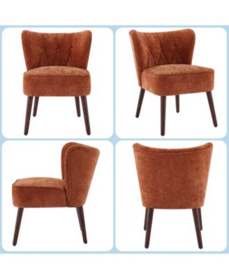 Mid-Century Modern Tufted Fabric Accent Chair, Armless Lounge Chair with Solid Wood Legs for Living Room