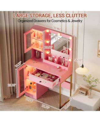 Makeup Vanity Desk LED Lights and Mirror 3 Color Modes Bulbs Dressing Table for Bedrooms, Apartments, Easy to Assemble