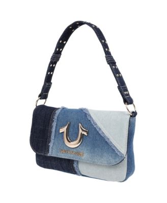 Frayed Denim Horseshoe Hobo Bag