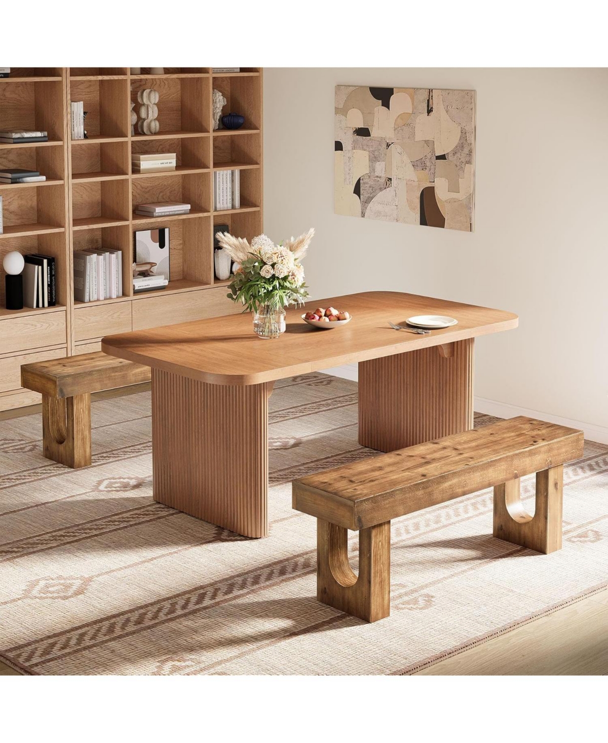 Tribesigns 47" Long Solid Wood Dining Bench, Farmhouse Indoor Narrow Kitchen Table Bench with Sturdy Legs, Rustic Brown (Only Bench)